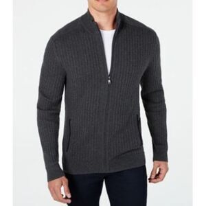 Alfani Men's Gray Heavy Rib‎ Full-Zip Sweater XXL Layering Grandpa Prep